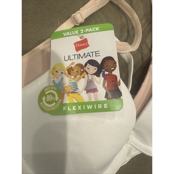 Hanes Girls 2pk Underwire Flexiwire Bra Pink/White 30A Brand New T-shirt Soft - Picture 3 of 7